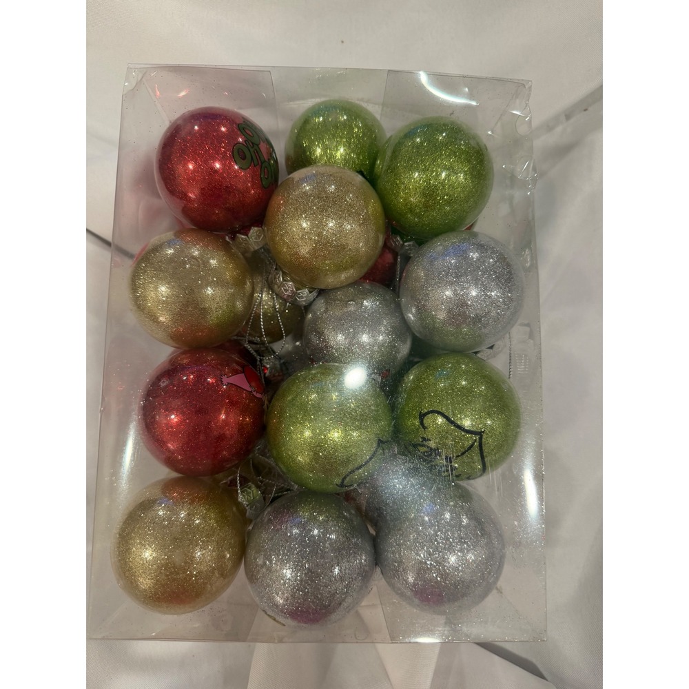 Dr Seuss The Grinch Christmas Glitter Ball Ornaments Set of 15 Red Green Gold - Picture 7 of 7